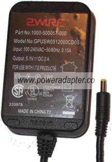 2WIRE GPUSW0512000CD0S AC ADAPTER 5.1VDC 2A Desktop POWER Supply 2WIRE GPUSW0512000CD0S AC ADAPTER 5.1VDC 2A Desktop POWER Supply
