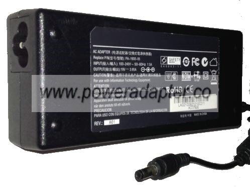 AGPTEK PA-1900-05 AC ADAPTER 19VDC 3.95A Used 2.5x5.5mm -( )- 10 AGPTEK PA-1900-05 AC ADAPTER 19VDC 3.95A Used 2.5x5.5mm -( )- 10