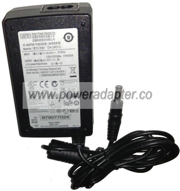 APD ASIAN POWER DEVICES DA-24D12 AC ADAPTER 12V DC 2A Used 2.2x5 APD ASIAN POWER DEVICES DA-24D12 AC ADAPTER 12V DC 2A Used 2.2x5