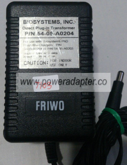 BIOSYSTEMS 54-05-A0204 AC ADAPTER 9VDC 1A NEW -( ) 2.5x5.5mm 12 BIOSYSTEMS 54-05-A0204 AC ADAPTER 9VDC 1A NEW -( ) 2.5x5.5mm 12