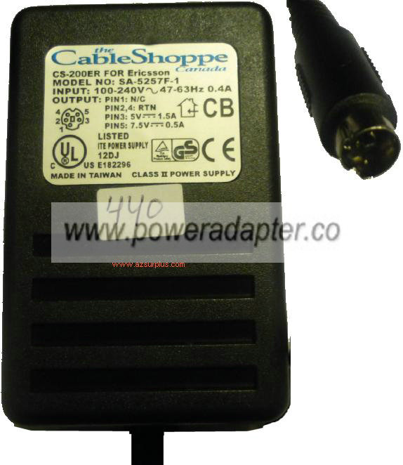 THE CABLE SHOPPE SA-5237F-11 AC Adapter 7Vdc .35A 3.3Vdc 2A 4Pin THE CABLE SHOPPE SA-5237F-11 AC Adapter 7Vdc .35A 3.3Vdc 2A 4Pin