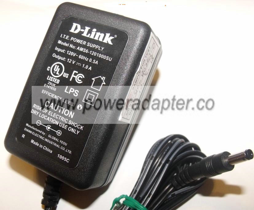 D-LINK AMS6-1201000SU AC ADAPTER 12V 1A NEW Straight Round Barr D-LINK AMS6-1201000SU AC ADAPTER 12V 1A NEW Straight Round Barr