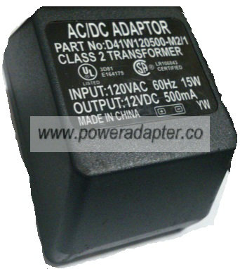 D41W120500-M2/1 AC ADAPTER 12VDC 500mA NEW POWER SUPPLY 120V D41W120500-M2/1 AC ADAPTER 12VDC 500mA NEW POWER SUPPLY 120V