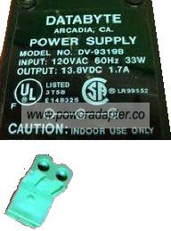 DATABYTE DV-9319B AC ADAPTER 13.8VDC 1.7A 2pin Phoenix POWER SUP DATABYTE DV-9319B AC ADAPTER 13.8VDC 1.7A 2pin Phoenix POWER SUP