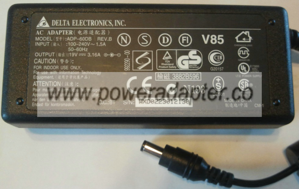 DELTA ADP-60DB REV.B AC ADAPTER 19VDC 3.16A NEW 3 x 5.5 x 9.6mm DELTA ADP-60DB REV.B AC ADAPTER 19VDC 3.16A NEW 3 x 5.5 x 9.6mm
