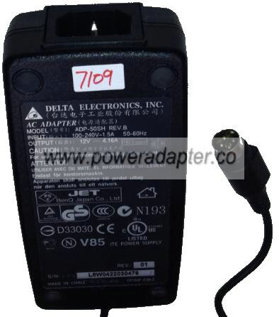 DELTA ELECTRONICS ADP-50SH REV. B AC ADAPTER 12VDC 4.16A NEW 4- DELTA ELECTRONICS ADP-50SH REV. B AC ADAPTER 12VDC 4.16A NEW 4-