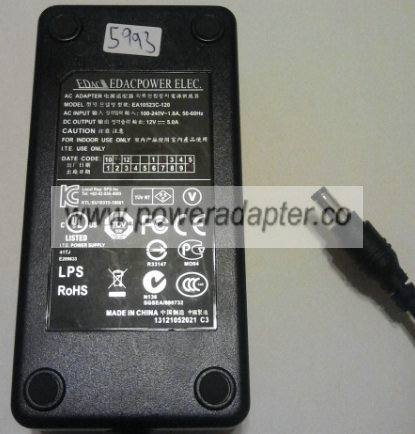EDAC EA10523C-120 AC ADAPTER 12VDC 5A NEW 2.5 x 5.5 x 11mm EDAC EA10523C-120 AC ADAPTER 12VDC 5A NEW 2.5 x 5.5 x 11mm