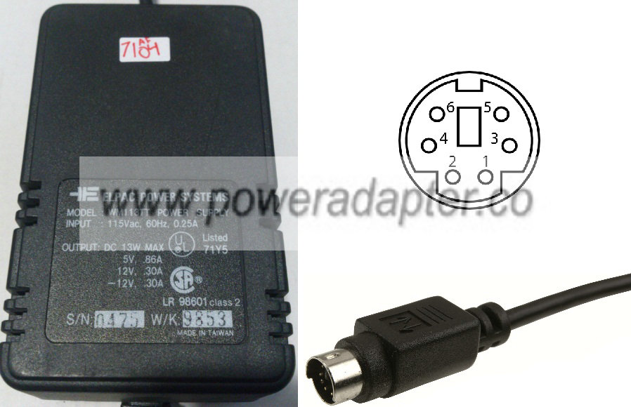 ELPAC WM113TT AC ADAPTER DC 5V 0.86A 12V 0.30A -12V 3.0A ELPAC WM113TT AC ADAPTER DC 5V 0.86A 12V 0.30A -12V 3.0A
