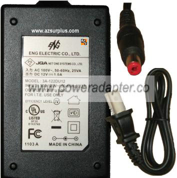 ENG 3A-122DU12 AC ADAPTER 12VDC 1A -( )- 2x5.5mm 100-120vac New ENG 3A-122DU12 AC ADAPTER 12VDC 1A -( )- 2x5.5mm 100-120vac New