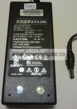 EPS F10903-0 AC ADAPTER 12VDC 6.6A NEW -( )- 2.5x5.5mm 100-240V EPS F10903-0 AC ADAPTER 12VDC 6.6A NEW -( )- 2.5x5.5mm 100-240V