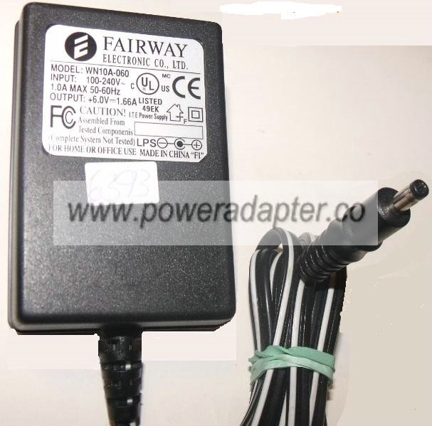 FAIRWAY WNA10A-060 AC ADAPTER 6V 1.66A - ---C--- Used 2 x 4 FAIRWAY WNA10A-060 AC ADAPTER 6V 1.66A - ---C--- Used 2 x 4