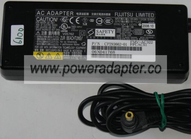FUJITSU CP293662-01 AC ADAPTER 19VDC 4.22A NEW 2.5 x 5.5 x 12mm FUJITSU CP293662-01 AC ADAPTER 19VDC 4.22A NEW 2.5 x 5.5 x 12mm