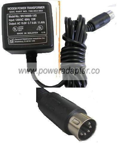 GENERAL DATACOMM WK190600-1AS AC ADAPTER 19V 1A 5 PIN DIN MODEM