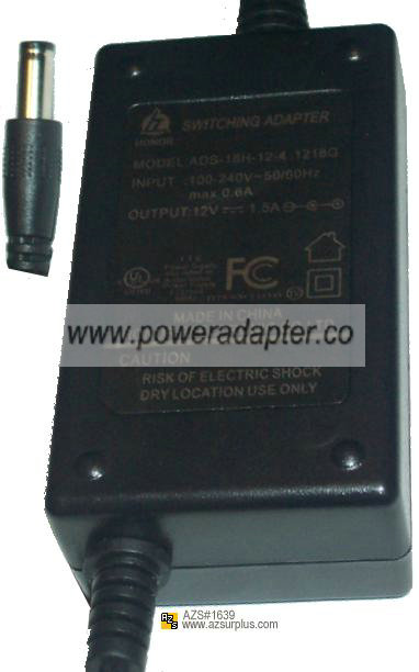 HONOR ADS-18H-12-4 1218G AC ADAPTER 12VDC 1.5A POWER SUPPLY HONOR ADS-18H-12-4 1218G AC ADAPTER 12VDC 1.5A POWER SUPPLY