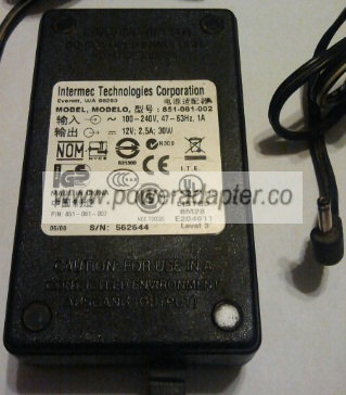 INTERMEC 851-061-002 AC ADAPTER 12V DC 2.5A POWER SUPPLY INTERMEC 851-061-002 AC ADAPTER 12V DC 2.5A POWER SUPPLY