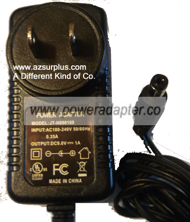 JT-H090100 AC ADAPTER 9VDC 1A Used 3 x 5.5 x 10 mm Straight Roun JT-H090100 AC ADAPTER 9VDC 1A Used 3 x 5.5 x 10 mm Straight Roun