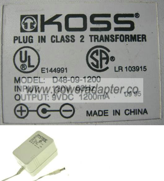 KOSS D48-09-1200 AC ADAPTER 9V DC 1200mA NEW (-) 2x5.4mm 120V KOSS D48-09-1200 AC ADAPTER 9V DC 1200mA NEW (-) 2x5.4mm 120V