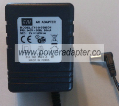 KVM T41-9-0600D4 AC ADAPTER 9VDC 600mA Used 2 x 5.5 x 11mm KVM T41-9-0600D4 AC ADAPTER 9VDC 600mA Used 2 x 5.5 x 11mm