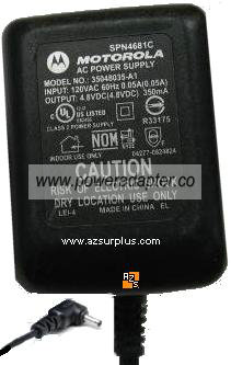 Motorola 35048035-A1 AC Adapter 4.8VDC 350mA SPN4681C Used Cell Motorola 35048035-A1 AC Adapter 4.8VDC 350mA SPN4681C Used Cell
