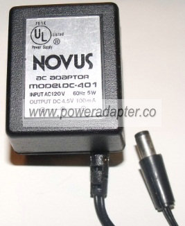 NOVUS DC-401 AC ADAPTER 4.5VDC 100MA NEW 2.5 x 5.5 x 9.5mm NOVUS DC-401 AC ADAPTER 4.5VDC 100MA NEW 2.5 x 5.5 x 9.5mm