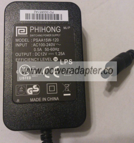 PHIHONG PSAA15W-120 AC ADAPTER 12VDC 1.25A NEW 2 x 5.5 x 9.6mm PHIHONG PSAA15W-120 AC ADAPTER 12VDC 1.25A NEW 2 x 5.5 x 9.6mm
