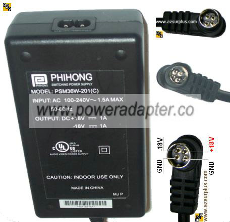 PHIHONG PSM36W-201(C) AC DC ADAPTER 18V -18V 1A POWER SUPPLY