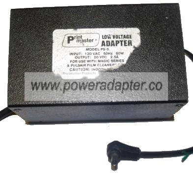PRINT MASTER PS-3 AC ADAPTER 20VDC 2.5A NEW 2.5 x 5.4 x 9.7mm 9 PRINT MASTER PS-3 AC ADAPTER 20VDC 2.5A NEW 2.5 x 5.4 x 9.7mm 9