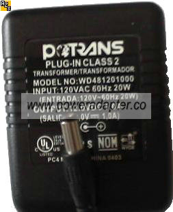 POTRANS WD481201000 AC ADAPTER 12VDC 1A PLUG-IN CLASS 2 TRANSFOR POTRANS WD481201000 AC ADAPTER 12VDC 1A PLUG-IN CLASS 2 TRANSFOR