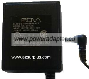 ROVA DV-1250 AC ADAPTER 12VDC 500mA NEW 2 x 5.5 x 10mm ROVA DV-1250 AC ADAPTER 12VDC 500mA NEW 2 x 5.5 x 10mm