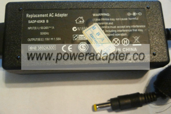 SADP-65KB B AC SWITCHING ADAPTER 19V 1.58A -( )- 1.8x5mm Used 10 SADP-65KB B AC SWITCHING ADAPTER 19V 1.58A -( )- 1.8x5mm Used 10