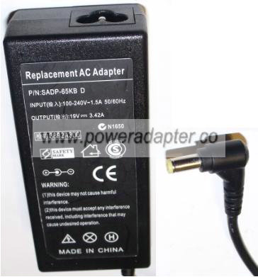 REPLACEMENT SADP-65KB D AC ADAPTER 19V 3.42A NEW 1.8x5.4x12mm 9 REPLACEMENT SADP-65KB D AC ADAPTER 19V 3.42A NEW 1.8x5.4x12mm 9