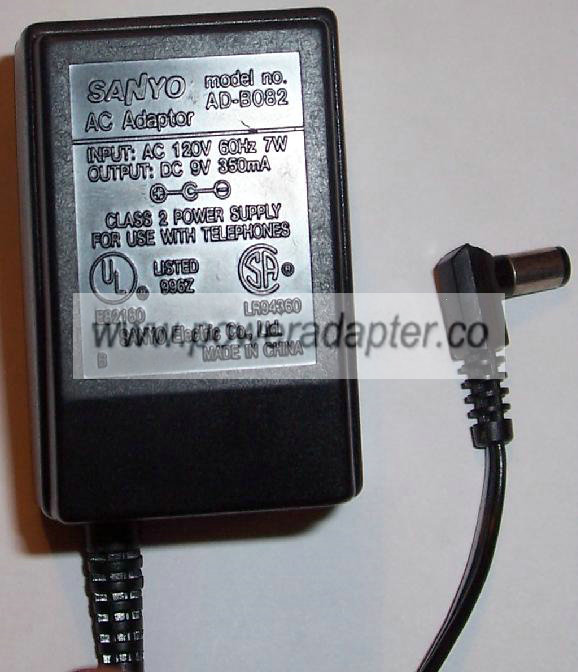 SANYO AD-B082 AC DC ADAPTER 9V 350mA CLASS 2 POWER SUPPLY SANYO AD-B082 AC DC ADAPTER 9V 350mA CLASS 2 POWER SUPPLY