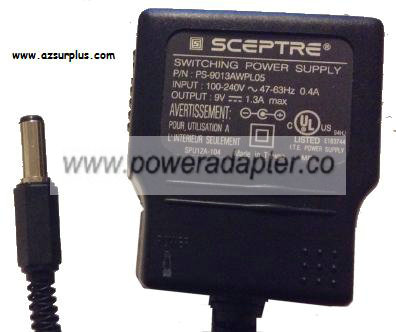 SCEPTRE SPU12A-104 AC ADAPTER 9VDC 1.3A (-) 2x5.4mm Used 2 x SCEPTRE SPU12A-104 AC ADAPTER 9VDC 1.3A (-) 2x5.4mm Used 2 x