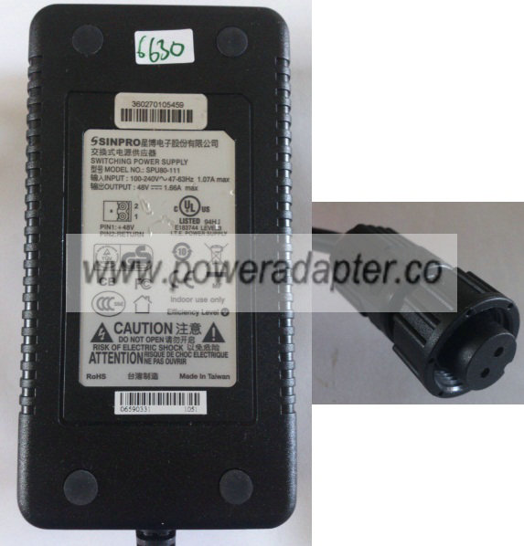 SINPRO SPU80-111 AC ADAPTER 48V 1.66A NEW 2 Hole Connector SINPRO SPU80-111 AC ADAPTER 48V 1.66A NEW 2 Hole Connector
