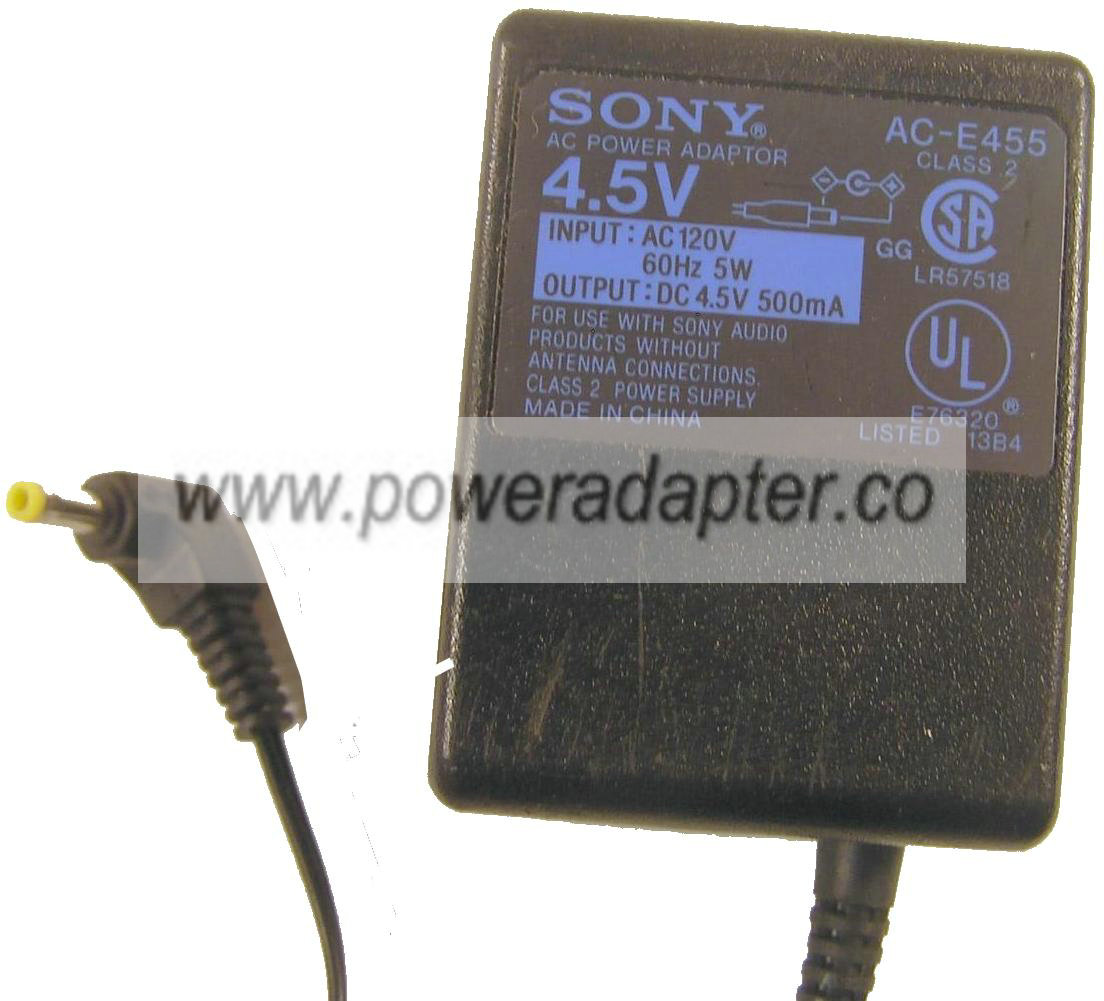 SONY AC-E455 AC ADAPTER 4.5VDC 500mA Used 1.7 x 4 x 9.5mm 90 Deg SONY AC-E455 AC ADAPTER 4.5VDC 500mA Used 1.7 x 4 x 9.5mm 90 Deg