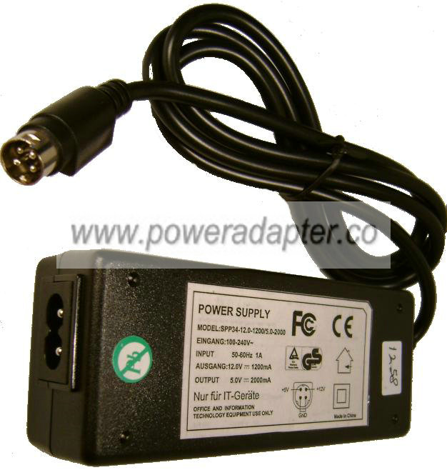 Finecom SPP34-12.0-2200/5.0-2000 AC ADAPTER 12V 2200mA 5V DC 200 Finecom SPP34-12.0-2200/5.0-2000 AC ADAPTER 12V 2200mA 5V DC 200