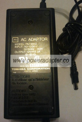 TOSHIBA PA7485U AC ADAPTER 12VDC 2.2A POWER SUPPLY TOSHIBA PA7485U AC ADAPTER 12VDC 2.2A POWER SUPPLY