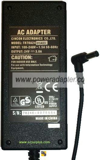 TR70A2401A03 AC ADAPTER 24VDC 3A Switching POWER SUPPLY TR70A2401A03 AC ADAPTER 24VDC 3A Switching POWER SUPPLY