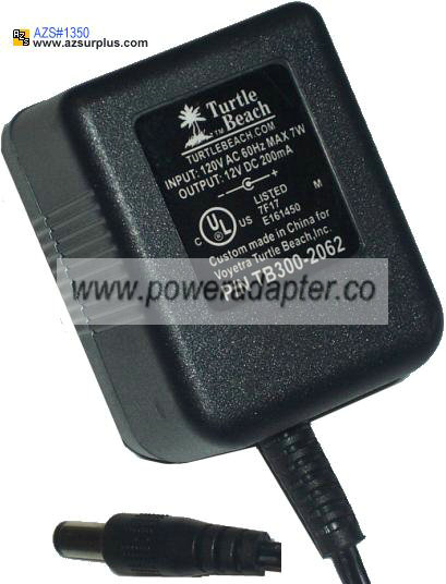 TURTLE BEACH TB300-2062 AC ADAPTER 12VDC 200mA 7WPOWER SUPPLY TURTLE BEACH TB300-2062 AC ADAPTER 12VDC 200mA 7WPOWER SUPPLY