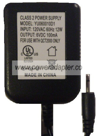 YU060010D1 AC ADAPTER 6VDC 100mA NEW 2.5mm Jack Connector YU060010D1 AC ADAPTER 6VDC 100mA NEW 2.5mm Jack Connector