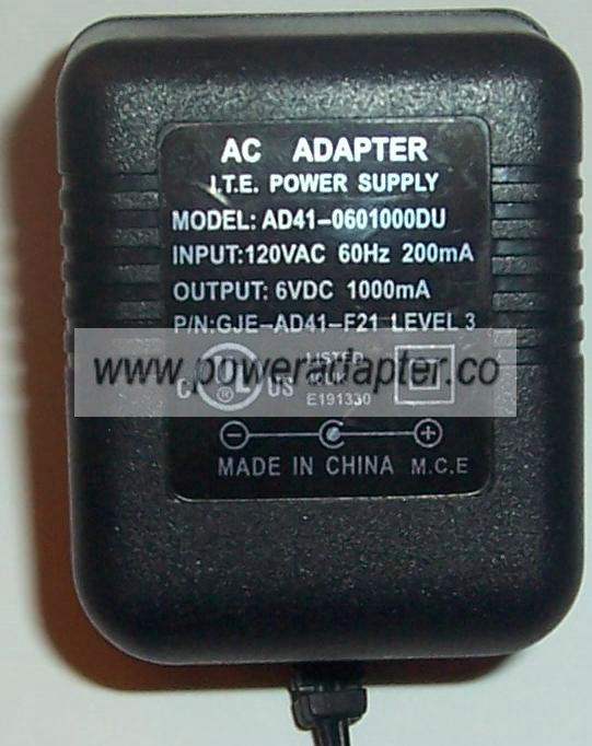 adapter 6v 1000ma power 6VDC AD41 POWER 1000mA [AD41 0601000DU ADAPTER ADAPTER 6VDC 0601000DU AC AC I.T.E. 1A SUPPLY