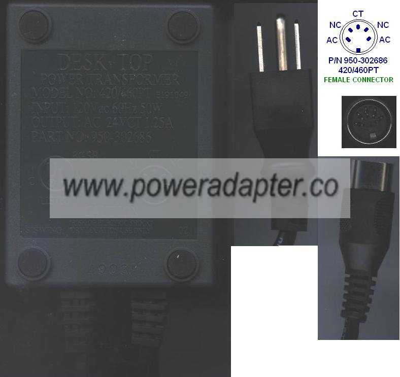 DESKTOP 420/460PT E191049 AC DC ADAPTER 24V 1.25A 950-302686 DESKTOP 420/460PT E191049 AC DC ADAPTER 24V 1.25A 950-302686