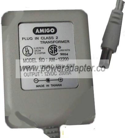 Amigo AM-12200 AC ADAPTER 12VDC 200mA DIRECT PLUG IN TRANSFORMER Amigo AM-12200 AC ADAPTER 12VDC 200mA DIRECT PLUG IN TRANSFORMER