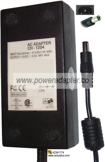 APEX CH-1204 AC Adapter 12Vdc 4A Power Supply for VIEWSONIC LCD APEX CH-1204 AC Adapter 12Vdc 4A Power Supply for VIEWSONIC LCD