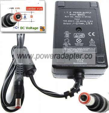 Ault SW172 AC ADAPTER 12V DC 2.75A -( )- 2.5x5.5mm 100-240Vac Us Ault SW172 AC ADAPTER 12V DC 2.75A -( )- 2.5x5.5mm 100-240Vac Us