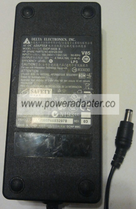 DELTA EADP-50DB B AC ADAPTER 12VDC 4.16A NEW 3 x 5.5 x 9.6mm DELTA EADP-50DB B AC ADAPTER 12VDC 4.16A NEW 3 x 5.5 x 9.6mm