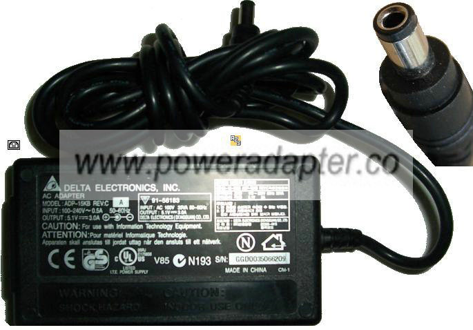 DELTA ELECTRONICS ADP-15KB AC ADAPTER 5.1VDC 3A 91-56183 Power DELTA ELECTRONICS ADP-15KB AC ADAPTER 5.1VDC 3A 91-56183 Power