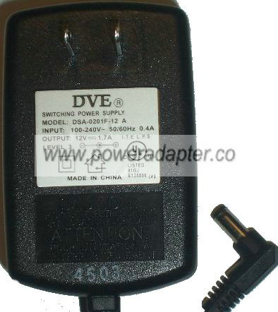 DVE DSA-0201F-12 A AC DC ADAPTER 12V 1.7A POWER SUPPLY DVE DSA-0201F-12 A AC DC ADAPTER 12V 1.7A POWER SUPPLY