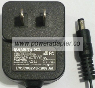 ELEMENTECH AU1051806U AC Adapter 18VDC 0.3A POWER SUPPLY ELEMENTECH AU1051806U AC Adapter 18VDC 0.3A POWER SUPPLY