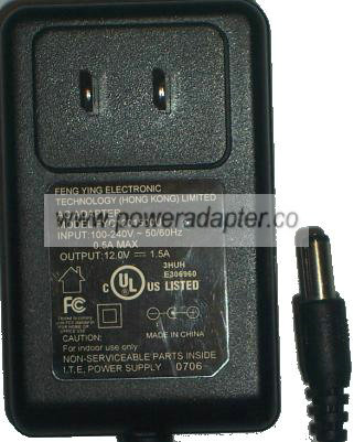 FENG YING FYC1201500U AC DC ADAPTER 12V 1.5A POWER SUPPLY FENG YING FYC1201500U AC DC ADAPTER 12V 1.5A POWER SUPPLY